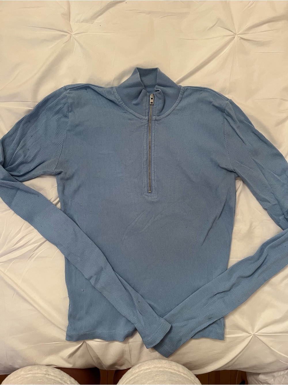 TNA Aritzia Light Blue Ribbed Half-Zip Women’s Long Sleeve Top